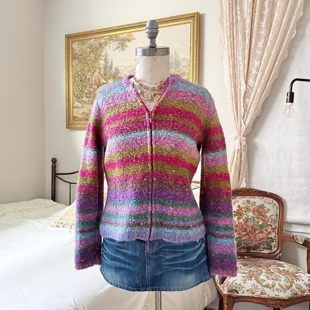 Rainbow Stripe Cardigan  Y2K Talbots rainbow stripe knit cardigan size small
